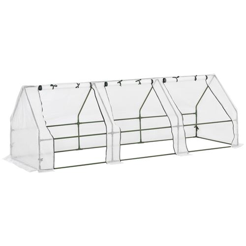 Outsunny Mini Serre de Jardin 270L x 90l x 90H cm Acier PE Haute densité 140 g/m² Anti-UV 3 fenêtres avec Zip enroulables Blanc