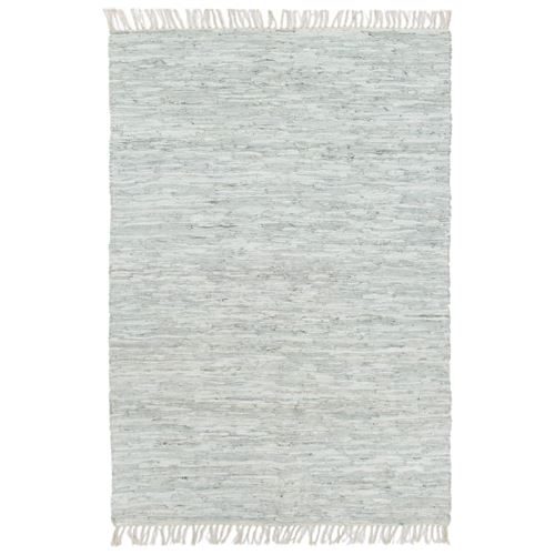 vidaXL Tapis Chindi tissé à la main Cuir 80 x 160 cm Gris clair