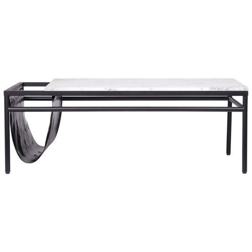 Table basse rectangulaire - Décors marbre et pieds métal noir - Avec range magazine intégré - L 120 x l 60 x H43 cm