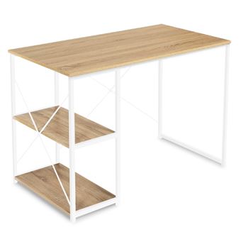 Bureau droit DETROIT design industriel bois et métal blanc - 1