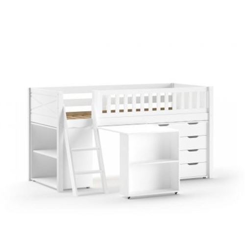 Lit Mi-Hauteur Scott Bureau Bibliothèque Commode Blanc