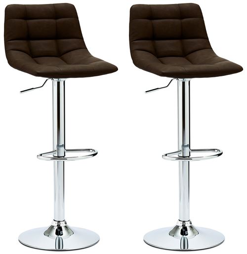 Ibbe Design Mario Lot de 2 Brun Tabouret de Bar Chaise de Bar en Similicuir, Cadre en Métal