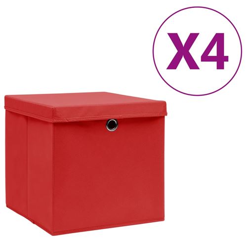 Boîtes de rangement avec couvercles 4 pcs 28x28x28 cm Rouge Vidaxl