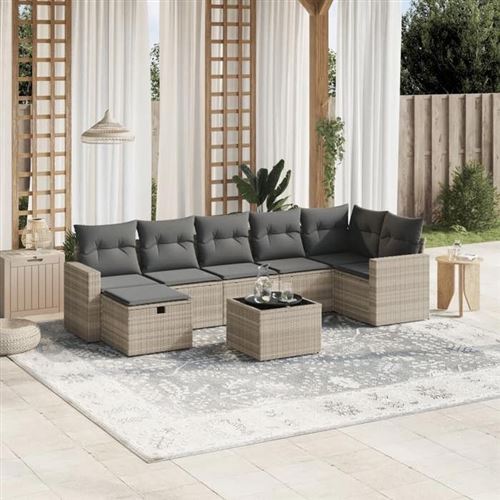 Non Communiqué Gris Vidaxl Salon De Jardin Avec Coussins 8 Pcs, Canapés De Terrasse, Ensemble De Meubles De Patio, Mobilier D'extérieur, 3263518