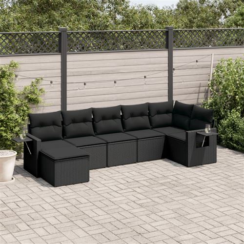 Non Communiqué Noir Vidaxl 7-Delige Loungeset Met Kussens Poly Rattan Zwart3252812