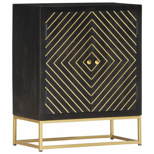 vidaXL Buffet Noir et doré 60 x 30 x 75 cm Bois de manguier massif