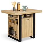 Ilot central PHOENIX 110 cm bois et noir avec rangements