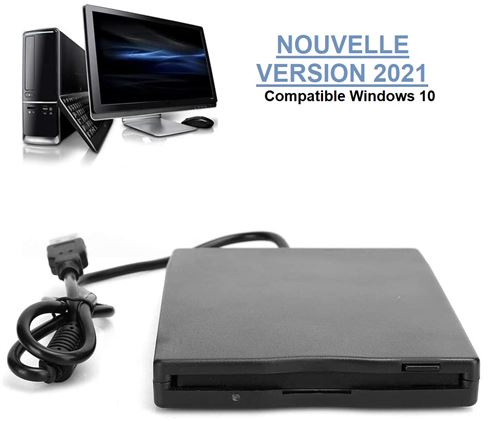 VSHOP®Lecteur de disquette version 2021 externe portable 3,5 USB 1,44 Mo FDD Plug and Play pour PC Windows 2000/XP/Vista/7/8/10 Mac