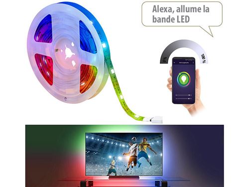 Luminea Home Control : Bande LED RVB USB connectée et intelligente à  commandes vocales WRL-34 - Achat & prix