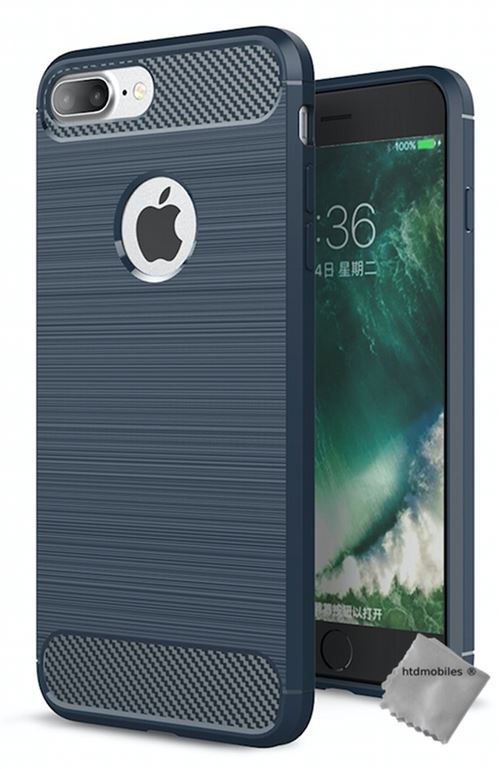 Housse etui coque silicone gel carbone pour Apple iPhone 8 Plus avec verre trempe - BLEU FONCE