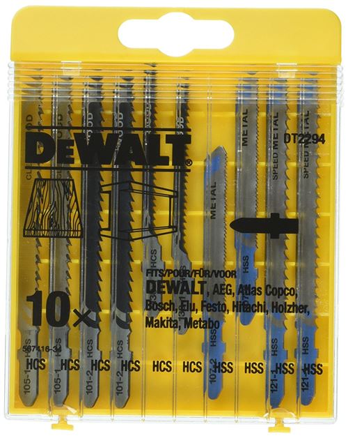 Dewalt Dt2294-Qz - Juego De 10 Hojas De Sierra Calar Con 5 Para Madera Y 5 Para Metal Dt2165 X 2, Dt2050 X 2, Dt2163 X 2, Dt2177 X 2, Dt2160 X 2 (Equivalentes Bosch T101B, T119Bo, T127D, T111C, T118A)