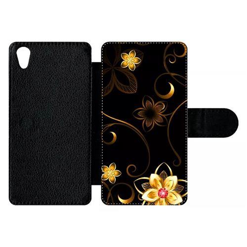 Etui À Rabat Sony Xperia Z5 Fleur D Or Fond Noir