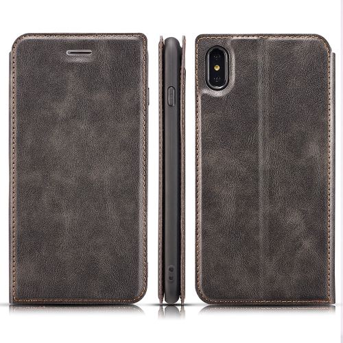 Etui en PU bascule ultra-mince avec fentes pour cartes gris foncé pour votre Apple iPhone XS Max
