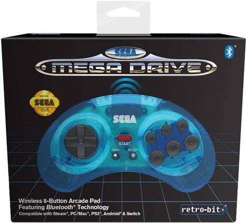 Retrobit - Sega Mega Drive manette 8 boutons sans fil Bluetooth Bleue