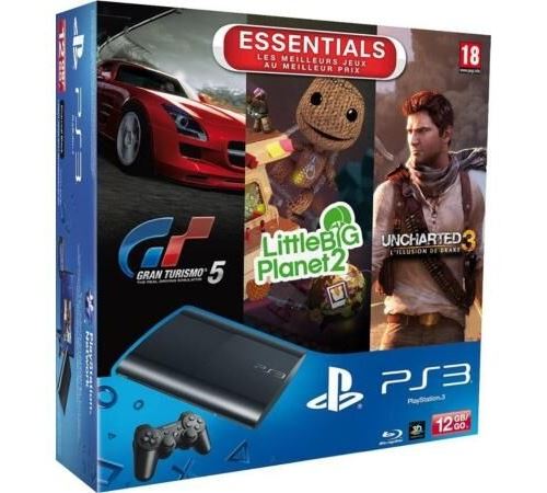 Acheter Console Sony PS3 Ultra Slim 12 Go + Gran Turismo 5 Essentiels + Uncharted 3 : Drake's Deception Essentiels + LittleBigPlanet 2 Essentiels État correct - 149,00 € Console Sony PS3 Ultra Slim 12 Go + Gran Turismo 5 Essentiels + Uncharted 3 : Drake's Deception Essentiels + LittleBigPlanet 2 Essentiels État correct - Sony reconditionné disponible sur Fnac