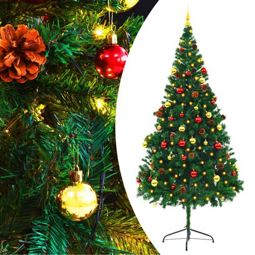 vidaXL Kunstkerstboom versierd met kerstballen en LED's 210 cm groen
