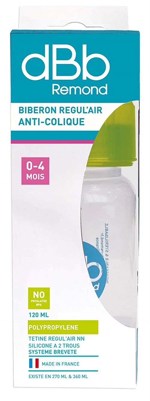 dBb Remond Régul'Air Biberon avec Tétine NN en Silicone Vert Translucide 120 ml