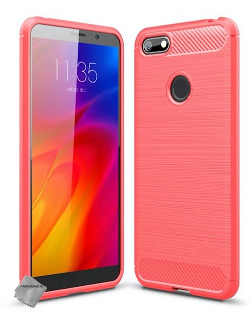 Housse etui coque silicone gel carbone pour Motorola Moto E6 Play avec film ecran - ROUGE