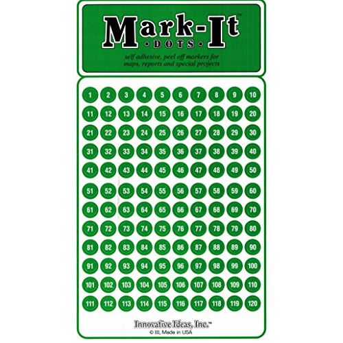 Moyenne 14 points numérotés numérotés 1-240 de marque Mark-it pour les cartes, les rapports ou les projets - vert