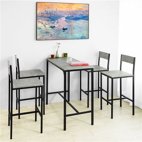 SoBuy® OGT14-HG Set de Table Haute + 4 Chaises de Bar Ensemble Table de Bar + 4 Tabourets de Bar avec Repose-Pieds