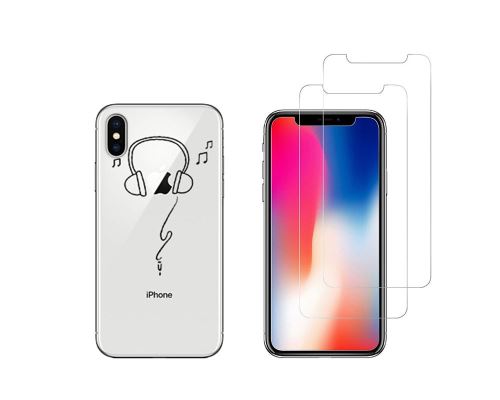 iPhone 10 iPhone X - Combo (1 coque + 2 verres trempés ) Coque Gel transparente et solide anti choc + 2 films en verre trempé (Casque 2)