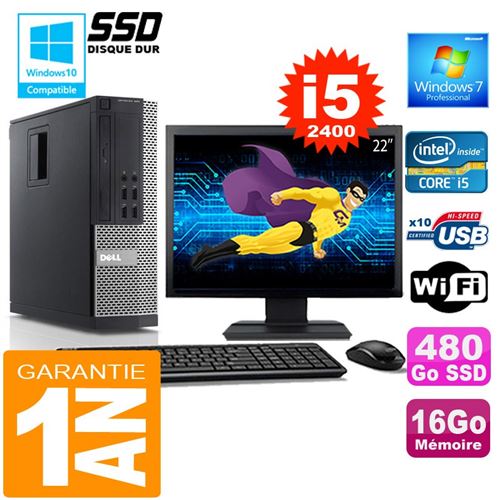 Pc dell 990 sff core i5-2400 ram 16go disque 480 go ssd wifi w7 ecran 22' État correct - Dell reconditionné disponible sur Fnac