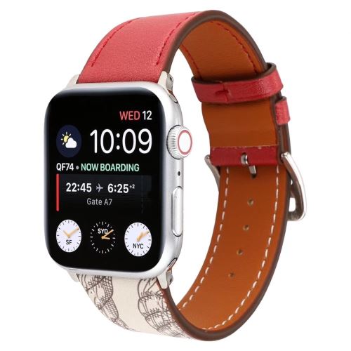 Bracelet en cuir véritable décor de modèle rouge pour votre Apple Watch Series 5/4 40mm/Series 3/2/1 38mm