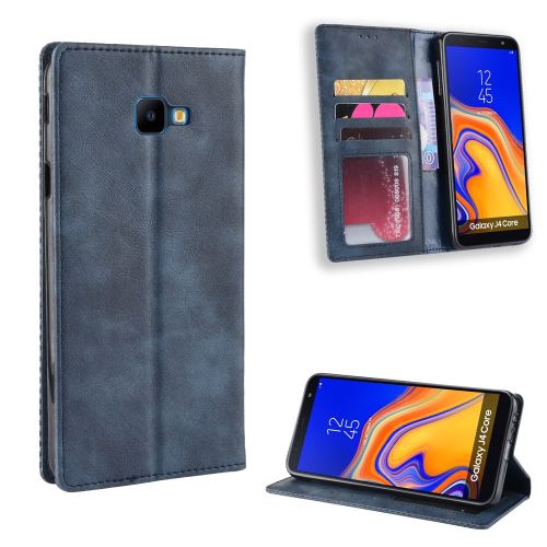 Etui en PU style vintage avec support bleu pour votre Samsung Galaxy J4 Plus
