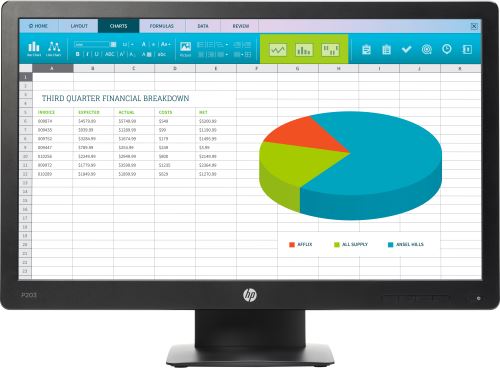 Hp Prodisplay P203 - Écran Led - 20" (20" Visualisable) - 1600 X 900 - Tn - 250 Cd/M² - 1000:1 - 5 Ms - Vga, Displayport - Noir