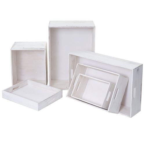 Set de 6 boîtes en bois MENDLER HWC-C20 blanc shabby