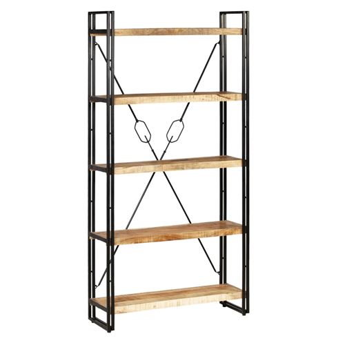 vidaXL Boekenkast 5 schappen 90x30x180 cm massief mangohout en staal