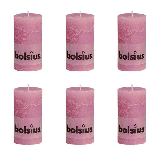 Lot de 6 bougies 130 x 68 mm rose Bolsius