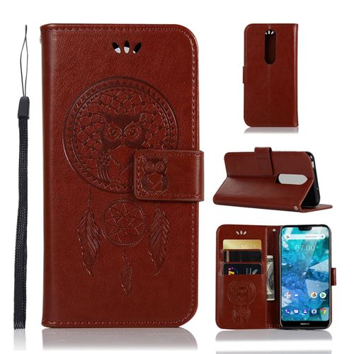 Etui en PU attrape-rêve de hibou marron pour votre Nokia 7.1