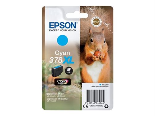 Epson 378XL - 9.3 ml - haute capacité - cyan - original - blister - cartouche d'encre - pour Expression Home XP-8605, 8606; Expression Home HD XP-15000; Expression Photo XP-8505, 8700