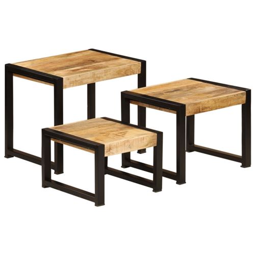 VIDAXL - Ensemble de 3 Tables Basses - Bois de Manguier Massif - Image 2