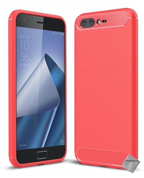 Housse etui coque silicone gel carbone pour Asus Zenfone 4 Pro ZS551KL avec verre trempe - ROUGE