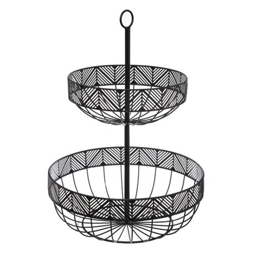 Secret De Gourmet Noir - Corbeille À Fruits 2 Etages Métal "Frise" 42Cm - Image 3