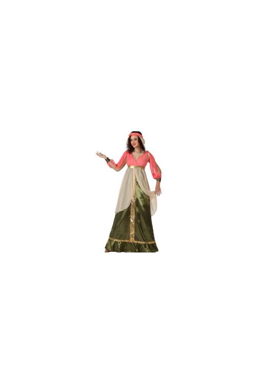 Deguisement de reine medievale vert et rose t-2