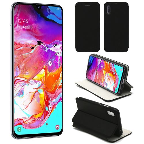Housse Samsung Galaxy A70 noire - Etui Coque Samsung Galaxy A70 Protection antichoc à rabat Smartphone 2019 - Accessoires Pochette Case XEPTIO