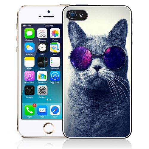 Coque pour iPhone 5C chat lunettes galaxie
