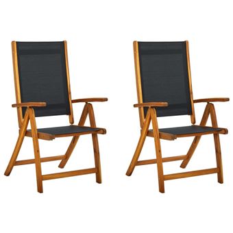 pcs d'acacia textilène de Bois vidaXL Chaises pliables jardin et 2 SUzMpqV