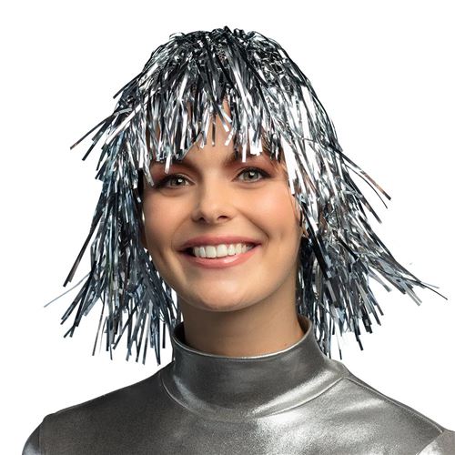 perruque métallique argent