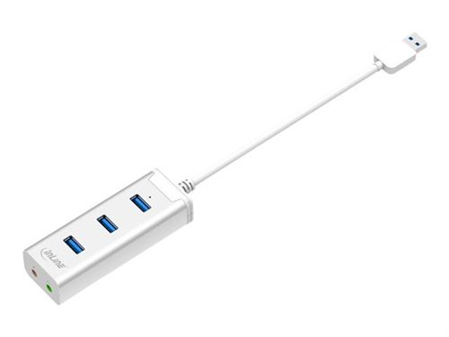 InLine 33051h USB 3.0 Hub avec Carte Son Audio, boîtier en Aluminium avec 0,15 m Câble Argent