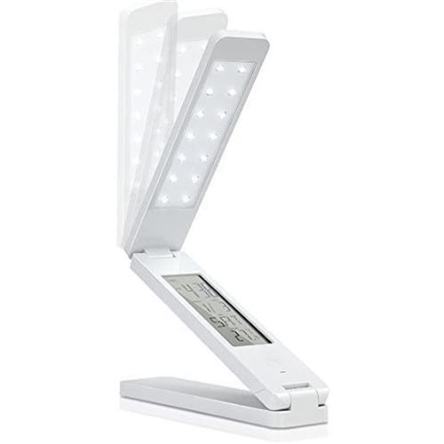 Lampe de Bureau 18 LED - Portative et Modulable - Lumière du Jour + Horloge et Thermométre - Chargeur AC et USB inclus