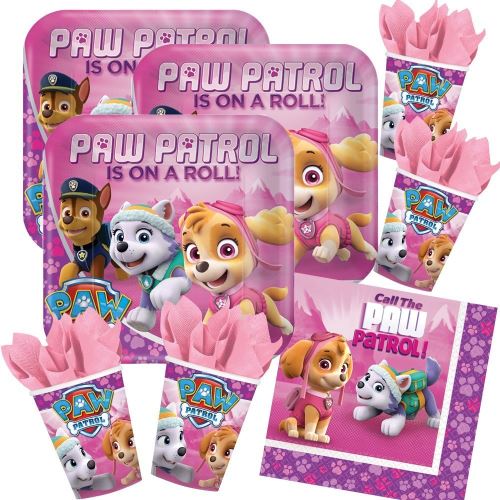Kit de 52 pièces pour fête les anniversaires des enfants, motif paw patrol rose fille