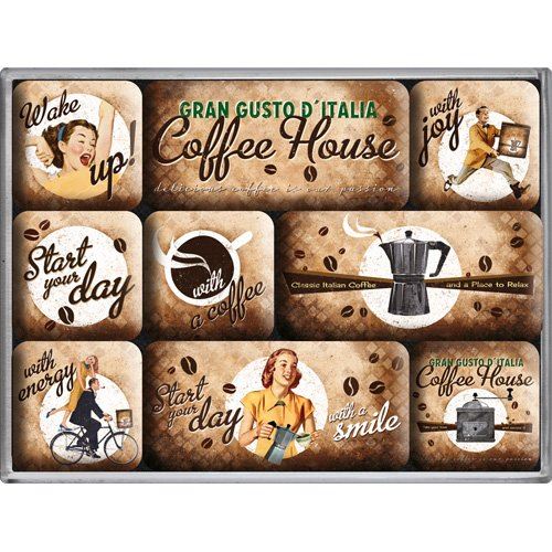 Nostalgic-Art Coffe House Ensemble de 9 magnets pour le frigo aux motifs rétro