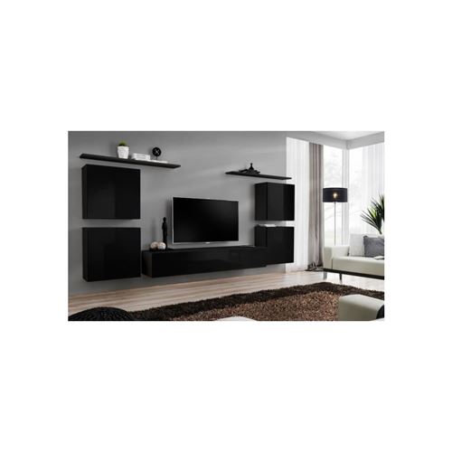 Ensemble meuble salon SWITCH IV design, coloris noir brillant.