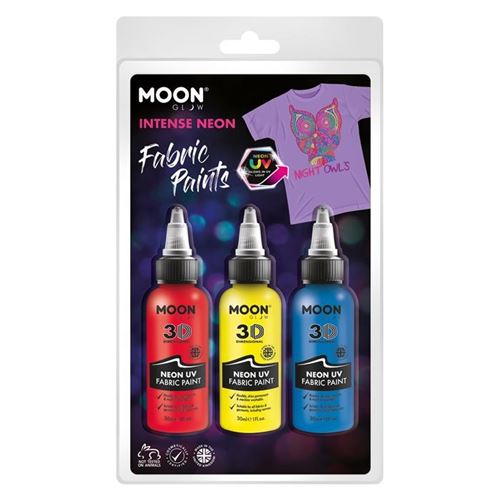 Moon Glow vêtements peinture néon uv 30 ml 3 pièces rouge/jaune/bleu