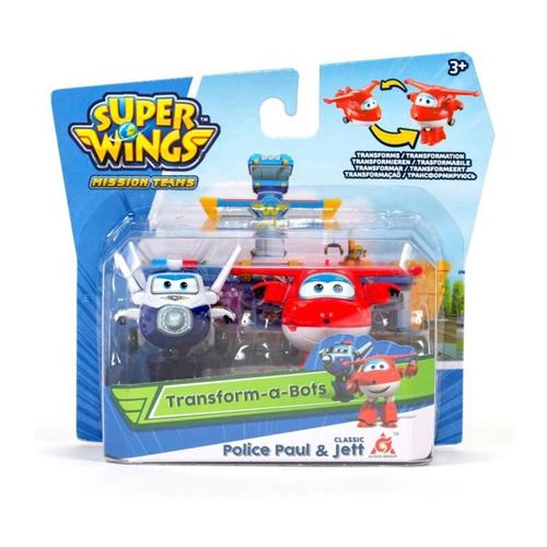 Pack de 2 figurines transformables Super Wings Transform a bot Jett et Paul 5 cm