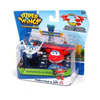 Pack de 2 figurines transformables Super Wings Transform a bot Jett et Paul 5 cm